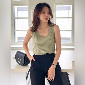 DAZY Olive Green Solid Rib Knit Tank Top New